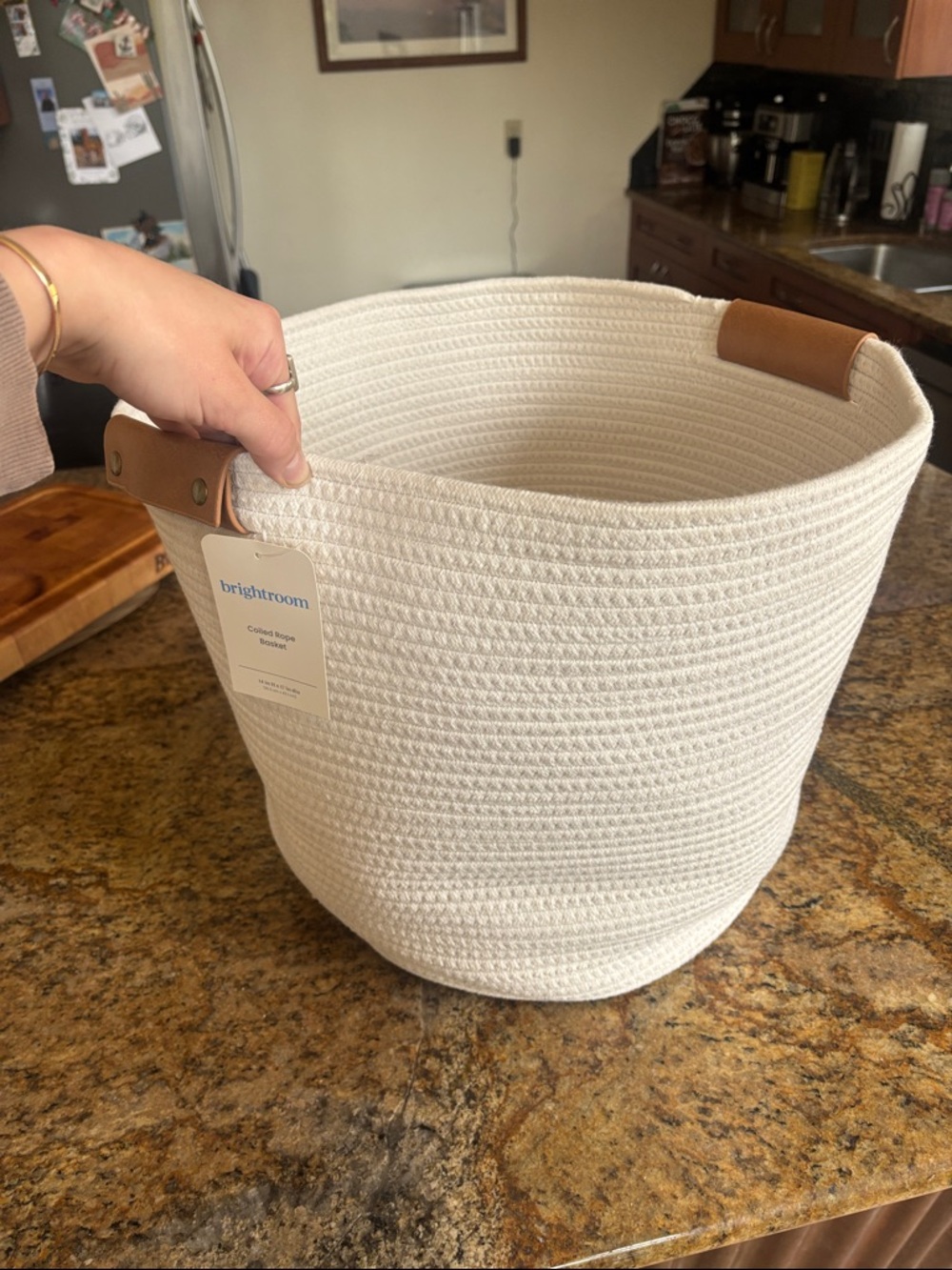 Cream Storage Basket with Brown Handles